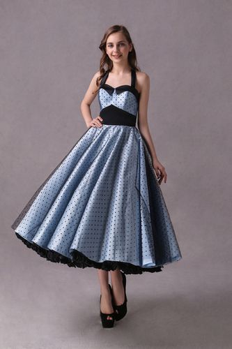 Robe de demoiselle d\'honneur courte bretelle bleu claire robe de cocktail vintage - Milanoo FR - Modalova