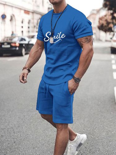 Activewear Homme 2 Pices Imprim Manches Courtes Bijou Bleu - Milanoo - Modalova