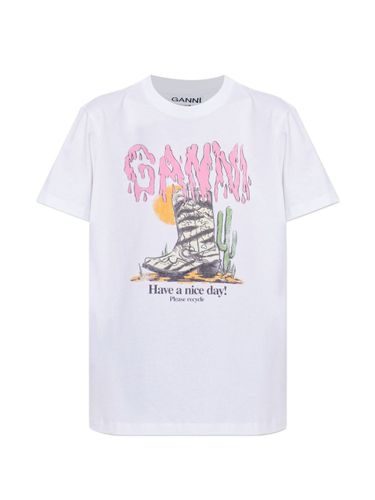 GANNI Printed Cotton T-Shirt - GANNI - Modalova