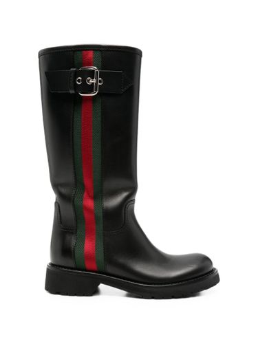 Gucci Web Detail Leather Boots - Gucci - Modalova