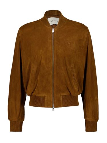 Suede Leather Zipped Jacket - Ami Paris - Modalova