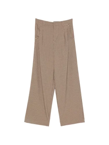 Checked Wide-Leg Trousers - WHITE SAND - Modalova