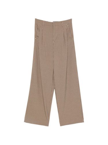 Checked Wide-Leg Trousers - WHITE SAND - Modalova