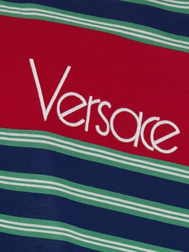 Logo-Detail Striped Long-Sleeve Polo Shirt - Versace - Modalova