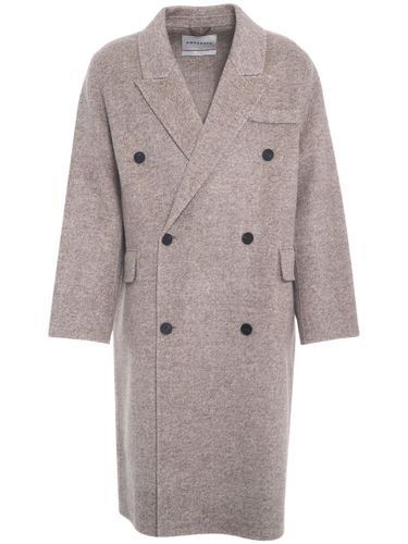 Herringbone Pattern Double-Breasted Coat - AMARANTO - Modalova