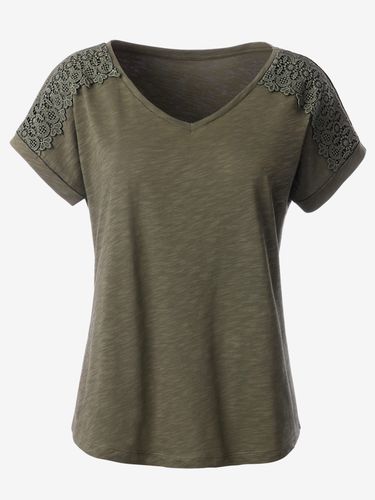 T-shirt fil flammé et dentelle sur les mancherons - Helline - Modalova