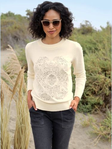 Pull encolure ronde superbe broderie - Linea Tesini - Modalova