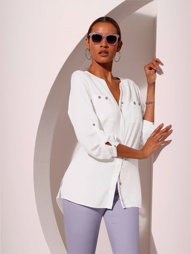 Chemisier à manches longues mélange viscose-lin estival - Creation L - Modalova