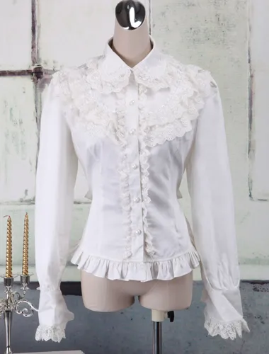 Toussaint Cospaly Costume Lolita Blouse manches longues garniture Turn-down col volants en coton avec dentellegarniture Turn-down col volants Déguise - milanoo.com - Modalova