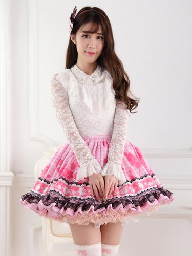 Toussaint Cospaly Costume Lolita douce Jupe courte doublure imprimé trèfle avec dentelle Déguisements Halloween - milanoo.com - Modalova
