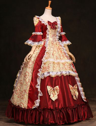 Robe Victorienne Opéra médiévale victorienne Robe Rococo Robe Marie Antoinette volant Robe Déguisements Halloween Bourgogne - milanoo.com - Modalova