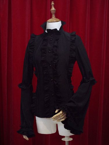 Lolita de mousseline de soie Blouse Hime longues manches Stand collier volants Lace Up Déguisements Halloween - milanoo.com - Modalova