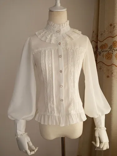 Chemisier Lolita en mousseline de soie Manches longues Gigot Volants Col montant - milanoo.com - Modalova