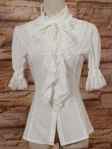 Col haut Lolita Blouse moyen manches à volants Déguisements Halloween - milanoo.com - Modalova
