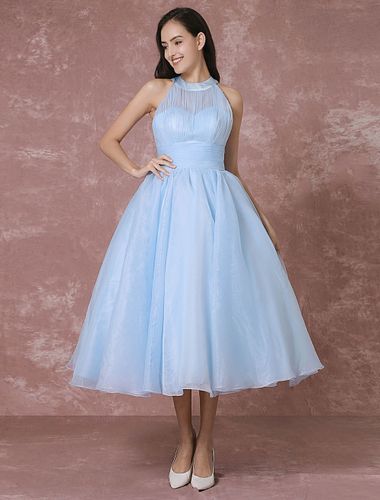 Robe de Mariée Vintage Courte en Tulle robe de mariée bleu dos nu robe de Cocktail longueur mollet robe de fête Milanoo - milanoo.com - Modalova