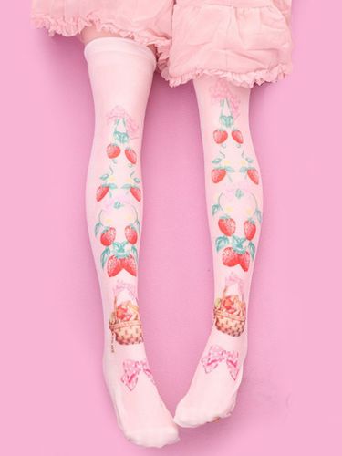 Lolita Bas doux fraise Velvet Imprimé 2026 Lolita Chaussettes à genou Déguisements Halloween - milanoo.com - Modalova