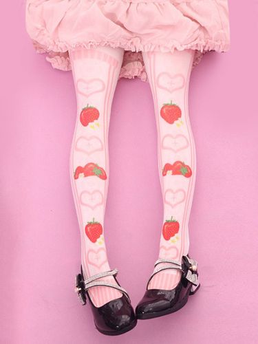 Sweet Lolita bas velours fraise Lolita imprimé chaussettes hautes Déguisements Halloween - milanoo.com - Modalova