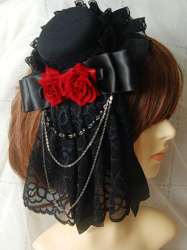 Coiffure lolita style gothique bicolore avec noeud et fleur Tea party Coiffure Accessoire Déguisements Halloween - milanoo.com - Modalova