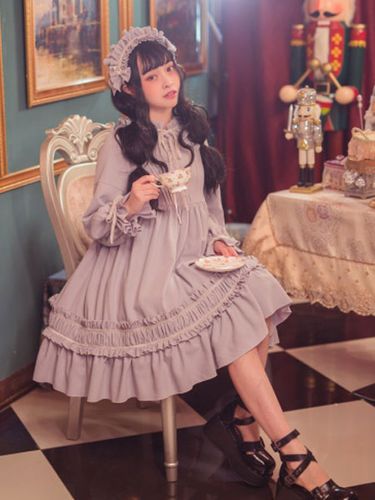 Classique Lolita Une Pièce Robe Couleur Unie à Manches Longues Vintage Déguisements Halloween - milanoo.com - Modalova