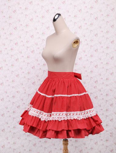 Jupe Lolita à volants en coton avec dentelle et nœud Déguisements Halloween - milanoo.com - Modalova