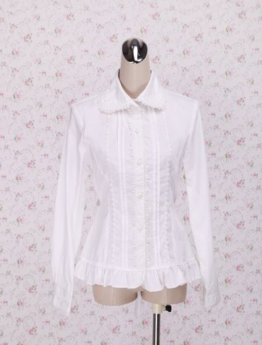 Toussaint Cosplay Lolita Blouse blanche manches longues taille ceinture Ruffles garniture Déguisements Halloween - milanoo.com - Modalova