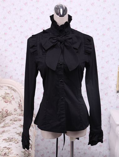 Coton Lolita Blouse manches longues Stand collier volants Bow Déguisements Halloween - milanoo.com - Modalova