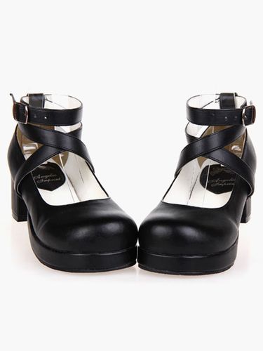 Carré de talons Lolita plateforme cheville bretelles chaussures Lolita talon Chunky Déguisements Halloween - milanoo.com - Modalova