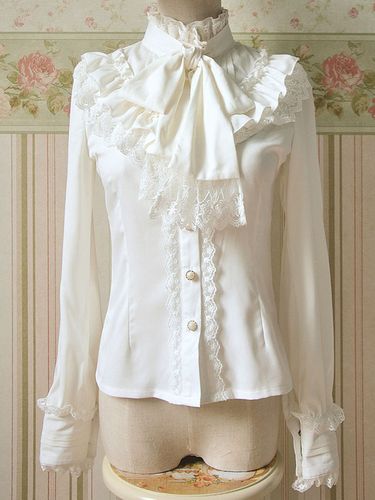 Chemisier lolita doux en polyester unicolore avec noeud col roulé Déguisements Halloween - milanoo.com - Modalova