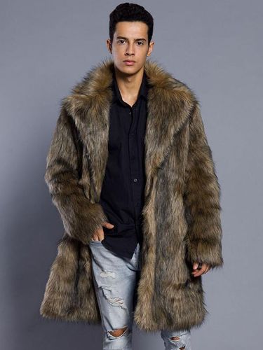 Manteau hiver couleur Brun en polyester fausse fourrure - milanoo.com - Modalova
