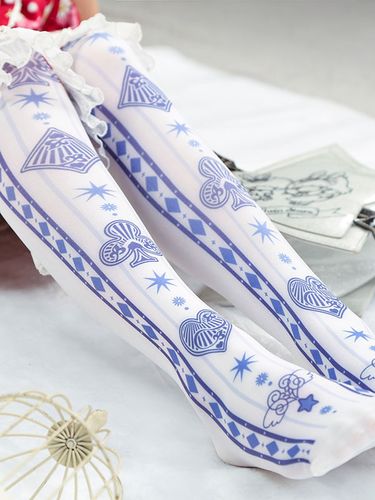 Chaussettes Lolita blanches en coton imprimé lolita au genou Déguisements Halloween - milanoo.com - Modalova