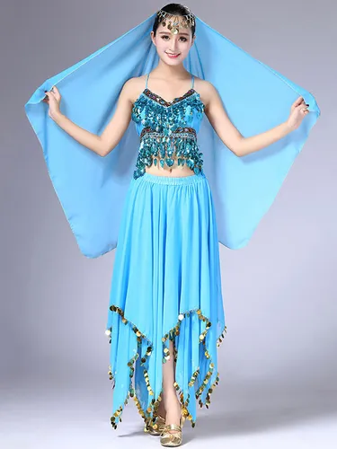 Costume de danse du ventre Outfit s jupe en mousseline de soie Top et Voile Bollywood Dancing Wear Déguisements Halloween - milanoo.com - Modalova