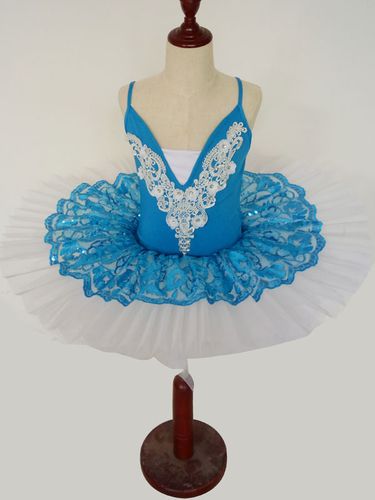 Ballet Dance Robe Bleu Dentelle Plissé Applique Tutu Costume Déguisements Halloween - milanoo.com - Modalova