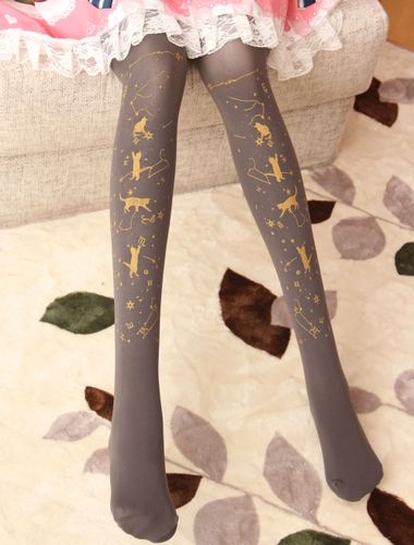 Velours Lolita Collant Étoile Chat Chaud Estampage 600D Lolita Bas D'hiver Déguisements Halloween - milanoo.com - Modalova