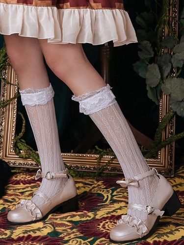 Chaussettes Sweet Lolita Bas en Lolita Blanc avec Volants en Dentelle Déguisements Halloween - milanoo.com - Modalova