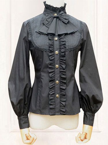 Chemisier lolita gothique en polyester avec noeud plissé col montant Déguisements Halloween - milanoo.com - Modalova