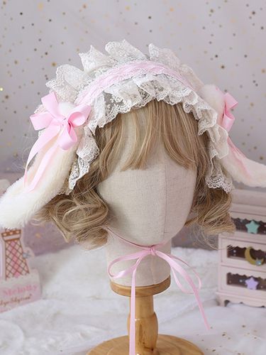 Doux Lolita Coiffe Oreilles de lapin en dentelle Bows Bandeau dentelle Déguisements Halloween - milanoo.com - Modalova