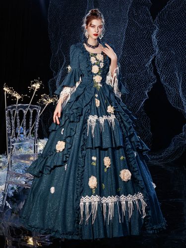 Robe De Costume Rétro Victorienne Rococo Imprimé Floral Marine Cosplay Costume Carnaval - milanoo.com - Modalova