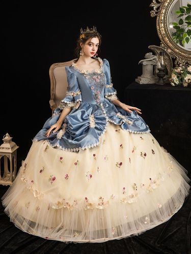 Robe Victorienne Style Marie-Antoinette à Imprimé Fleuri Robe Rococo à Manches Courtes Évasées et Col Carré pour Bal Masqué - milanoo.com - Modalova