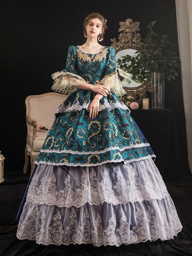 Robe Vintage Rococo Rétro s Dentelle À Volants Jacquard Marie Antoinette Costume Opéra Robe De Bal Déguisements Halloween - milanoo.com - Modalova