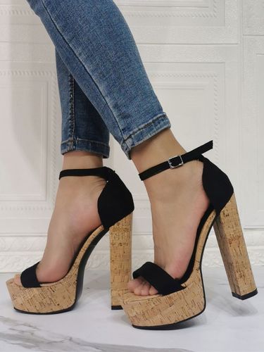 Sandales à plateforme avec bride à la cheville et talons épais en lièges - milanoo.com - Modalova
