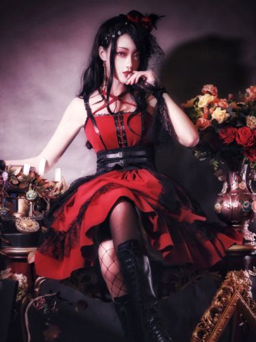 Robe gothique lolita jsk robe bourgogne polyester manches sans manches dentelle dentelle dentelle recrute lolita jupon jupon - milanoo.com - Modalova
