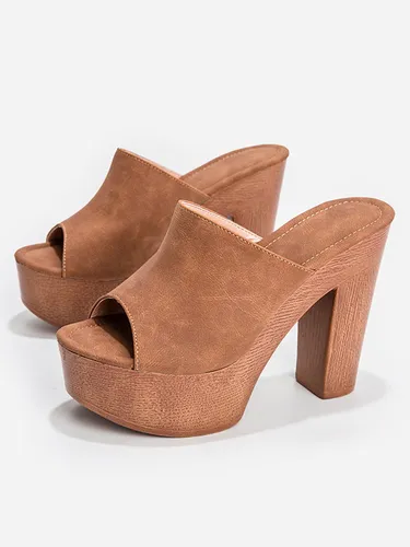 Sandales Terry Slide Bout Ouvert Talon Chunky Sandales à Talons Slip-On - milanoo.com - Modalova
