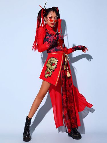 Costumes de danse jazz pour femmes tablier en polyester combinaison ceinture ensemble 3 pièces vêtements de danse - milanoo.com - Modalova