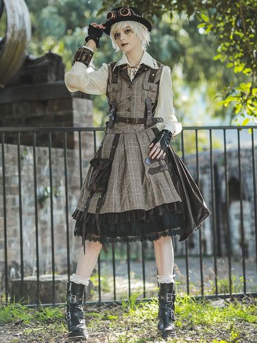Steampunk Lolita Cardigan Ouji Style Coton Mélange Velours Métal Détails Brun Belle Lolita Pardessus - milanoo.com - Modalova
