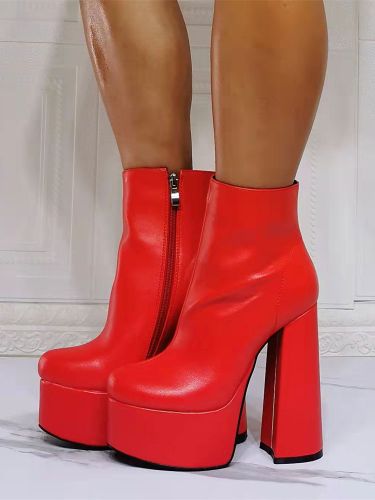 Bottines à Talons Hauts avec Plateforme avec Bout Rond en Cuir Synthétique Unicolore - milanoo.com - Modalova