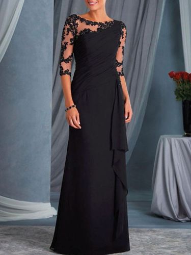 Robe mère de la mariée noir en mousseline de soie moulante longues robes d'invité de mariage Cadeau pour maman - milanoo.com - Modalova