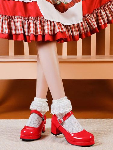 Sweet Lolita Chaussures Escarpins Lolita À Talon Épais En Cuir Pu Rouge Simple - milanoo.com - Modalova