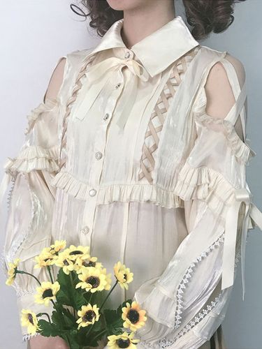 Sweet Lolita Blouses Polyester Lace Up Manches Longues Top Décontracté Chemise Lolita Abricot Léger - milanoo.com - Modalova