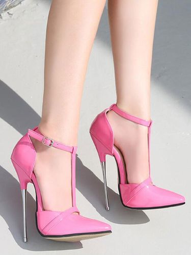 S rose talons hauts magenta bout pointu chaussures Sexy talon aiguille en cuir PU Sexy bride à la cheville talons - milanoo.com - Modalova