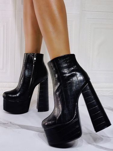 Bottines à Talons Hauts avec Bout Pointu en Cuir Synthétique Unicolore - milanoo.com - Modalova